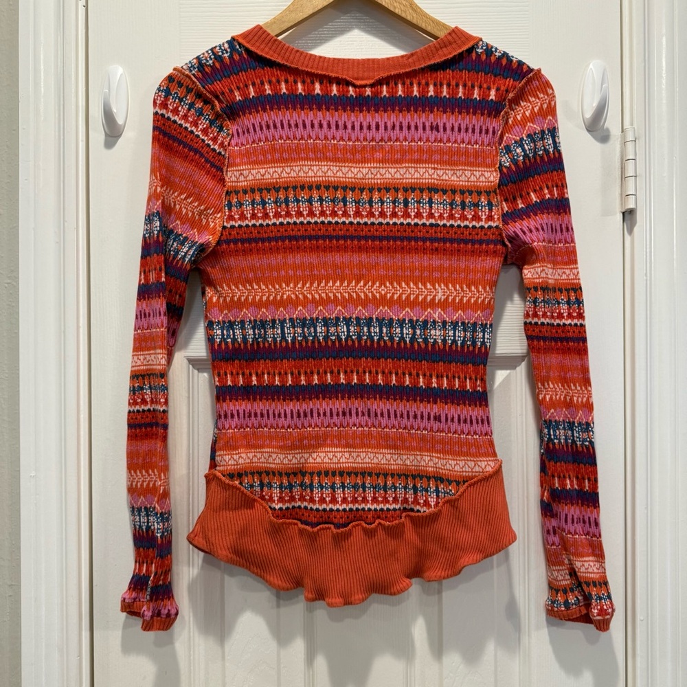 Free People Fp Movement Multicolored Rally Rib Henley Top Fired Up Combo Sz Med - Picture 4 of 10